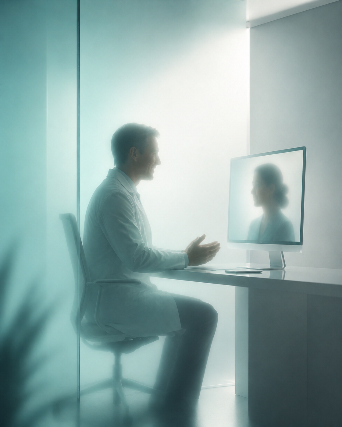 A doctor speaking with a patient during a telehealth visit