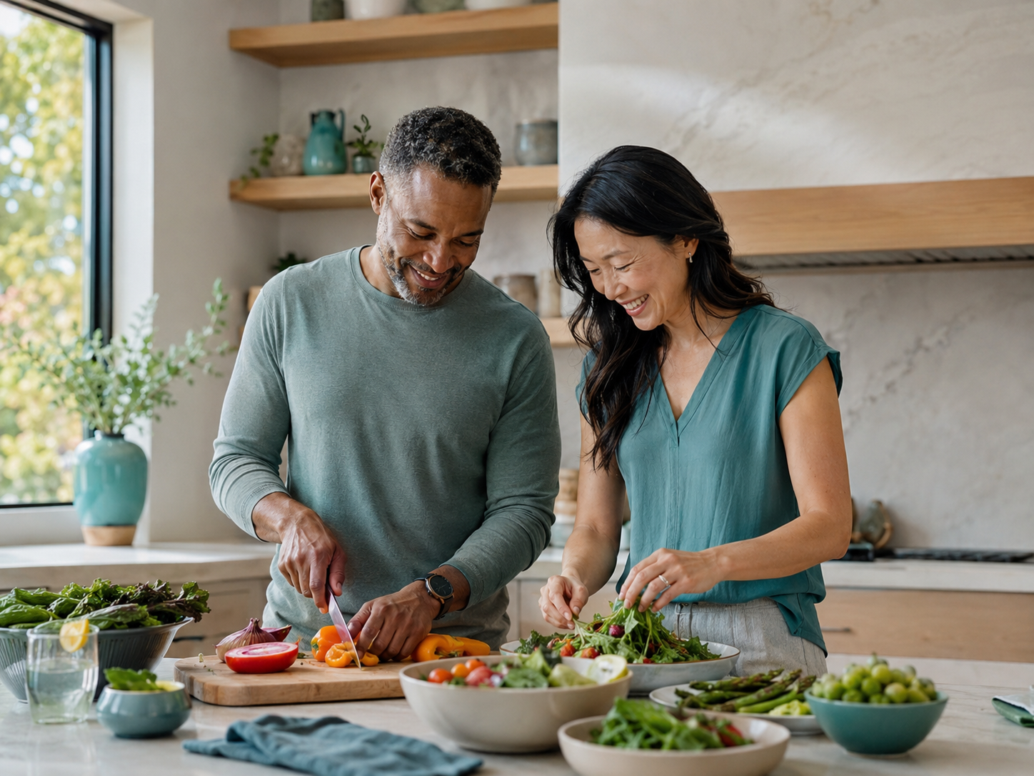 Couple preparing a healthy meal together