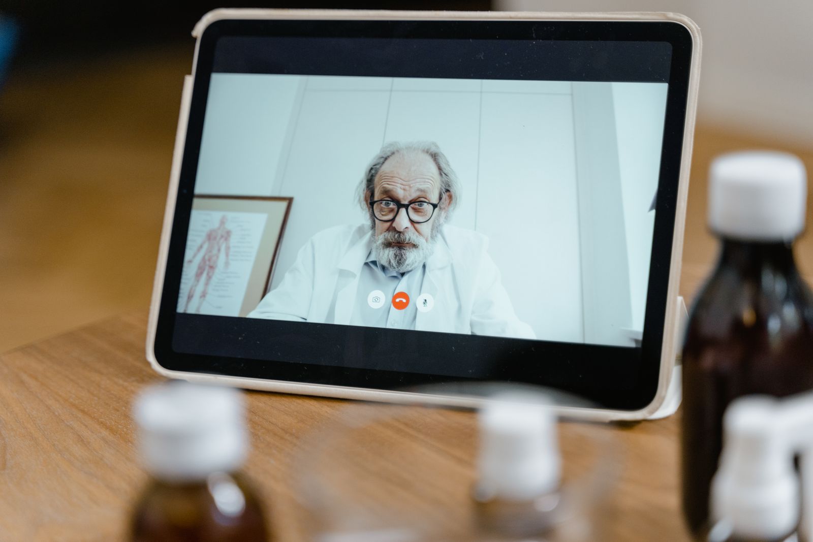 Doctor appearing on a tablet during a telehealth visit